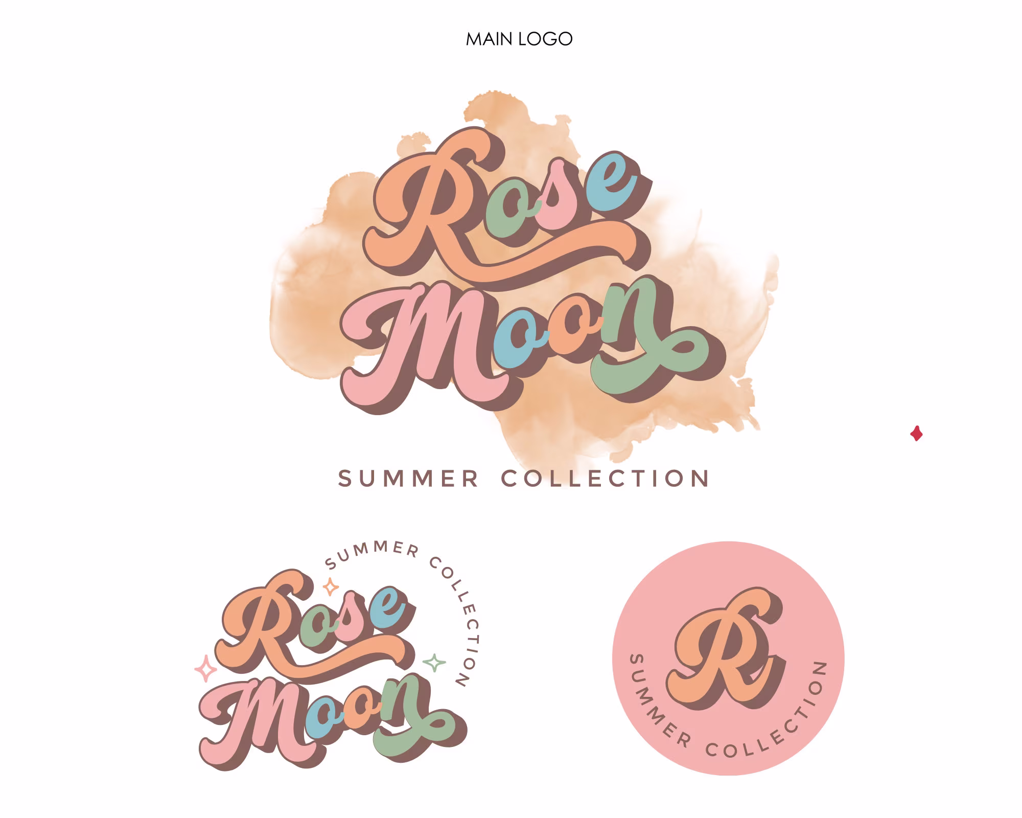 Orange & Pink Retro Logo, Premade Logo Design, Beauty Logo, Boho Vintage Text Party Boutique Bohemian