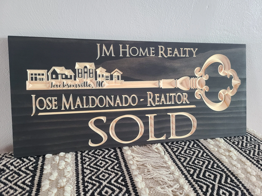 Real Estate Sold Key Sign | City Skyline Sold Sign Social Media Marketing Photo Prop Broker Closing Gift Logo Branding