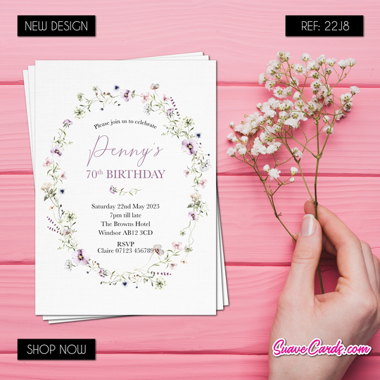 Birthday Invitations Party Invites Milestone, Classic Wildflower Design For Any Age 40Th 50Th 60Th 70Th 80Th Anniversary Download Or Prints