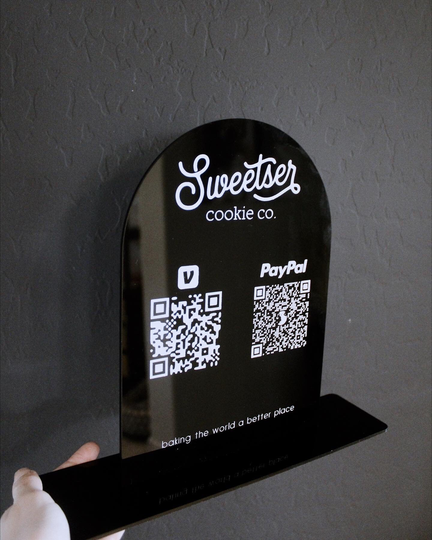 Qr Code Logo Sign, Engraved Acrylic Business Let's Connect Social Media Market Sign