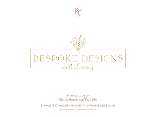 Botanical Logo, Wildflower Bouquet Fine Art Gold Foil Event Planner Wedding Premade Logo Design
