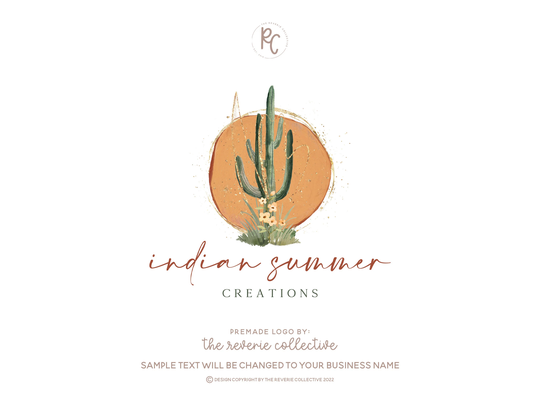 Cactus Logo, Desert Bohemian Boho Succulent Western Watercolor Floral Summer Premade Logo Design