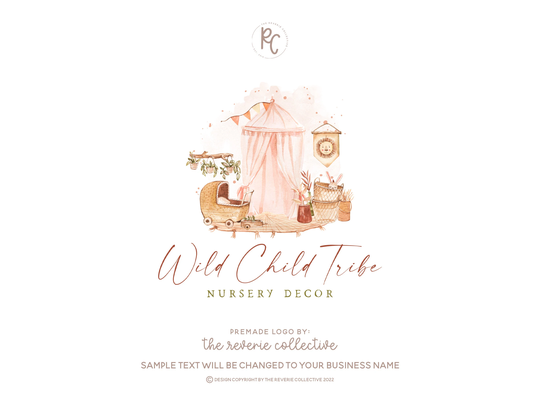 Nursery Logo, Bohemian Newborn Boho Doula Baby Boutique Childrens Home Decor Premade Logo Design