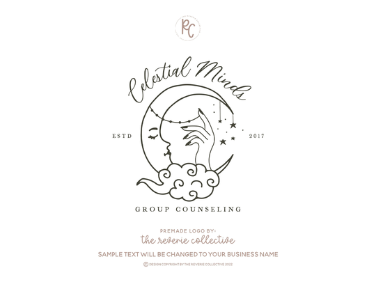 Crescent Moon Logo, Modern Boho Bohemian Vintage Tattoo Mystical Magical Celestial Premade Logo Design